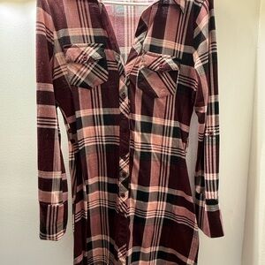 Plaid Long Sleeve Dress - Pink and Black